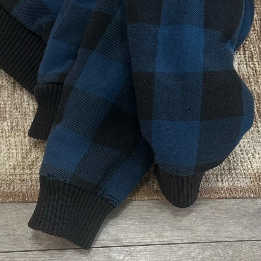 Vintage XDYE 90s Boys Blue Black Buffalo Plaid Hooded Zip Jacket Heavy Sz Small